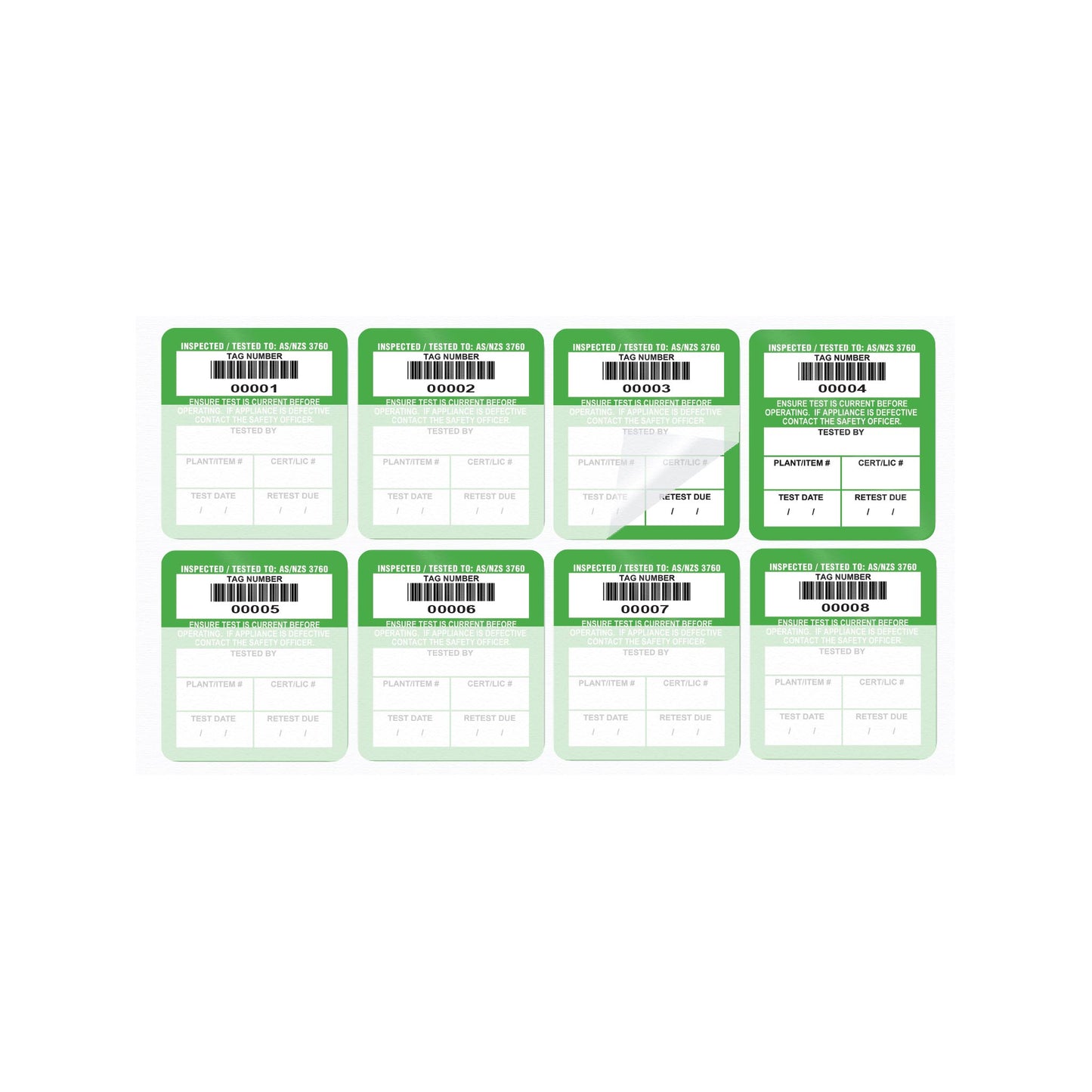 Self Laminating Surface Mount Test Tags 42mm x 48mm (100 pack)