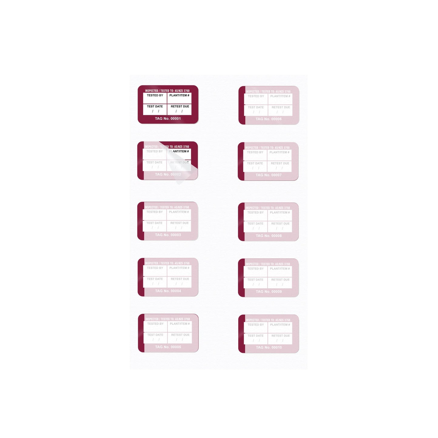 Self Laminating Surface Mount Test Tags 40mm x 25mm (100 pack)