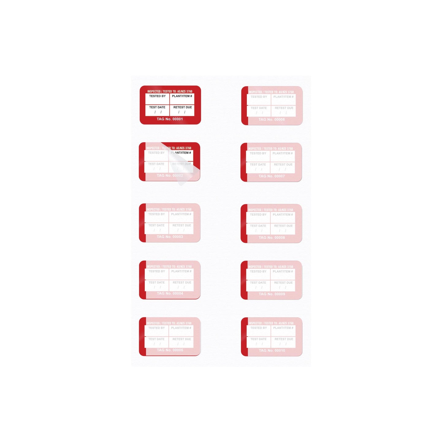 Self Laminating Surface Mount Test Tags 40mm x 25mm (100 pack)