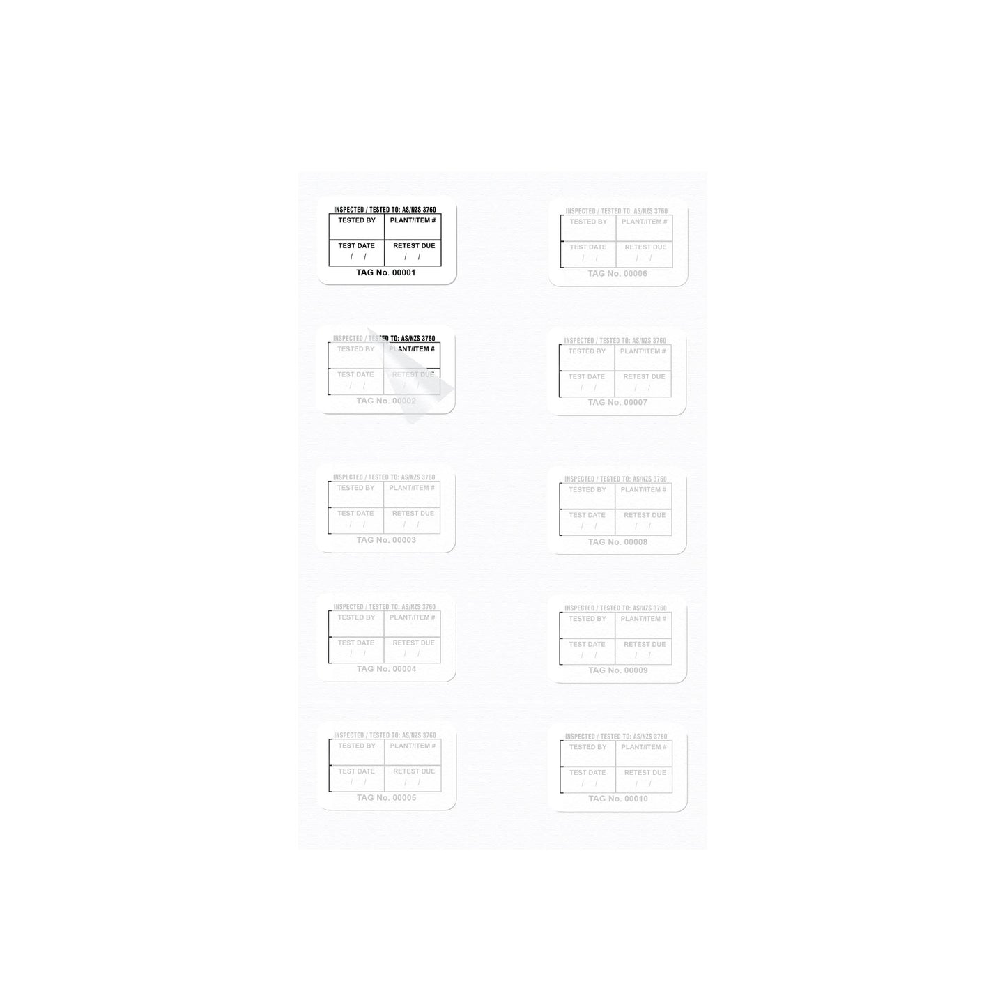 Self Laminating Surface Mount Test Tags 40mm x 25mm (100 pack)