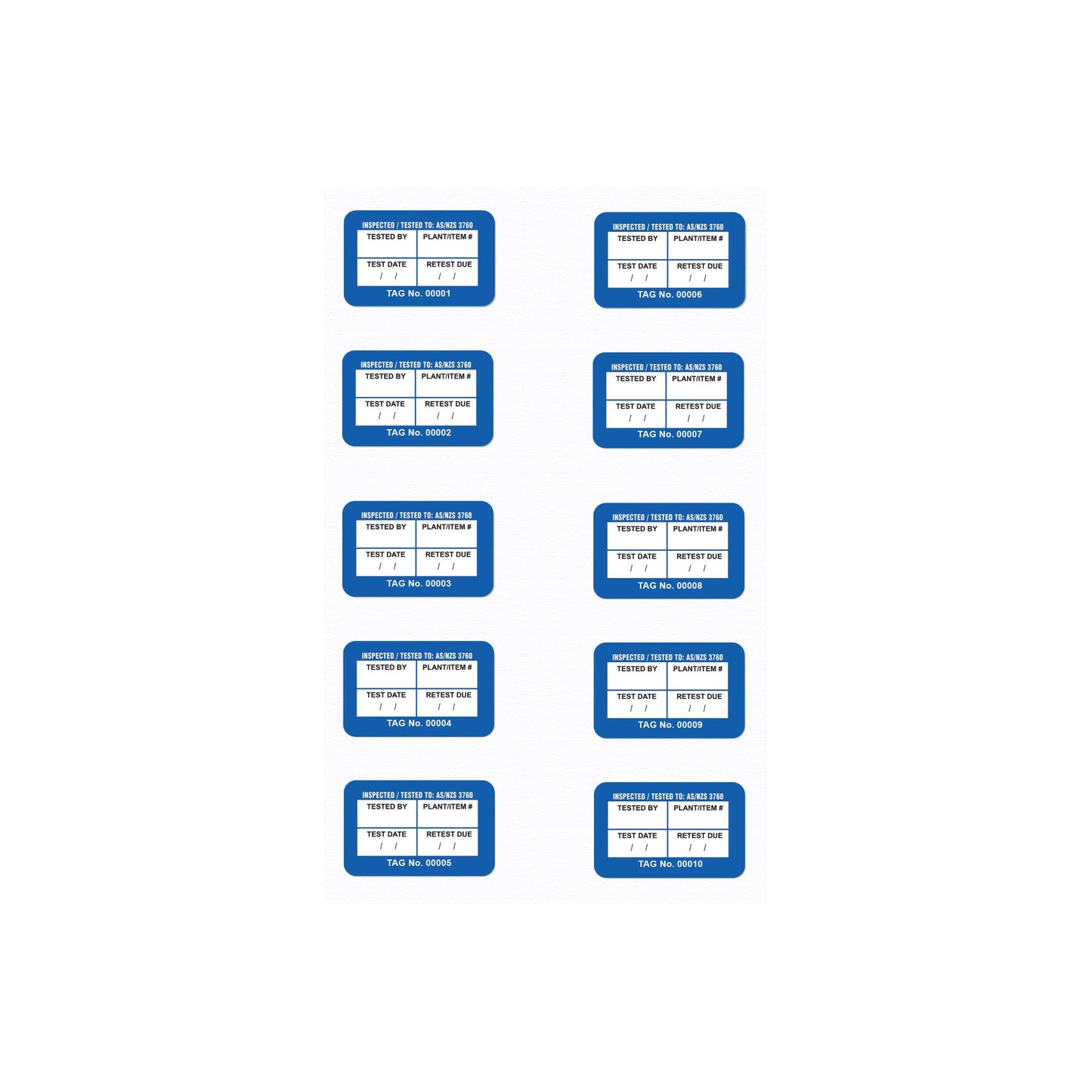 Surface Mount Test Tags 40mm x 25mm (100 pack - non laminated)