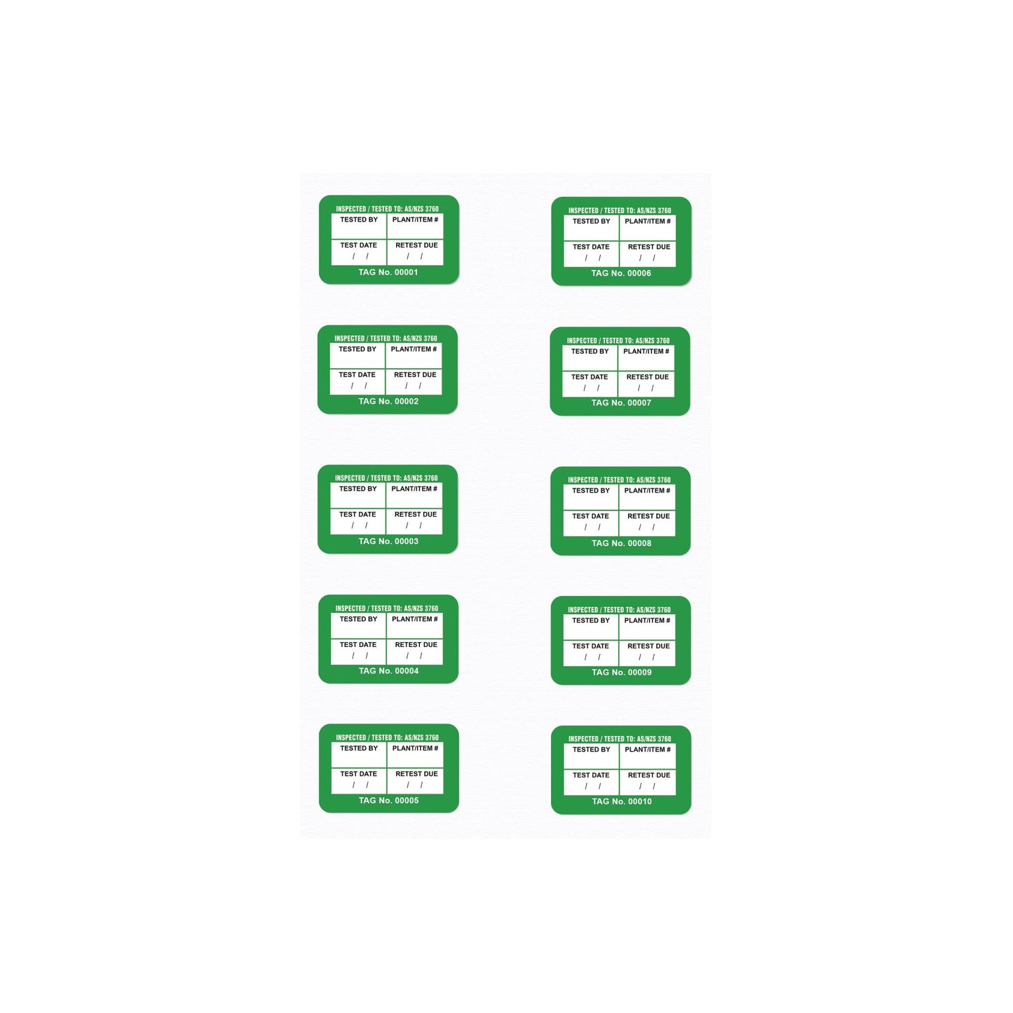 Surface Mount Test Tags 40mm x 25mm (100 pack - non laminated)