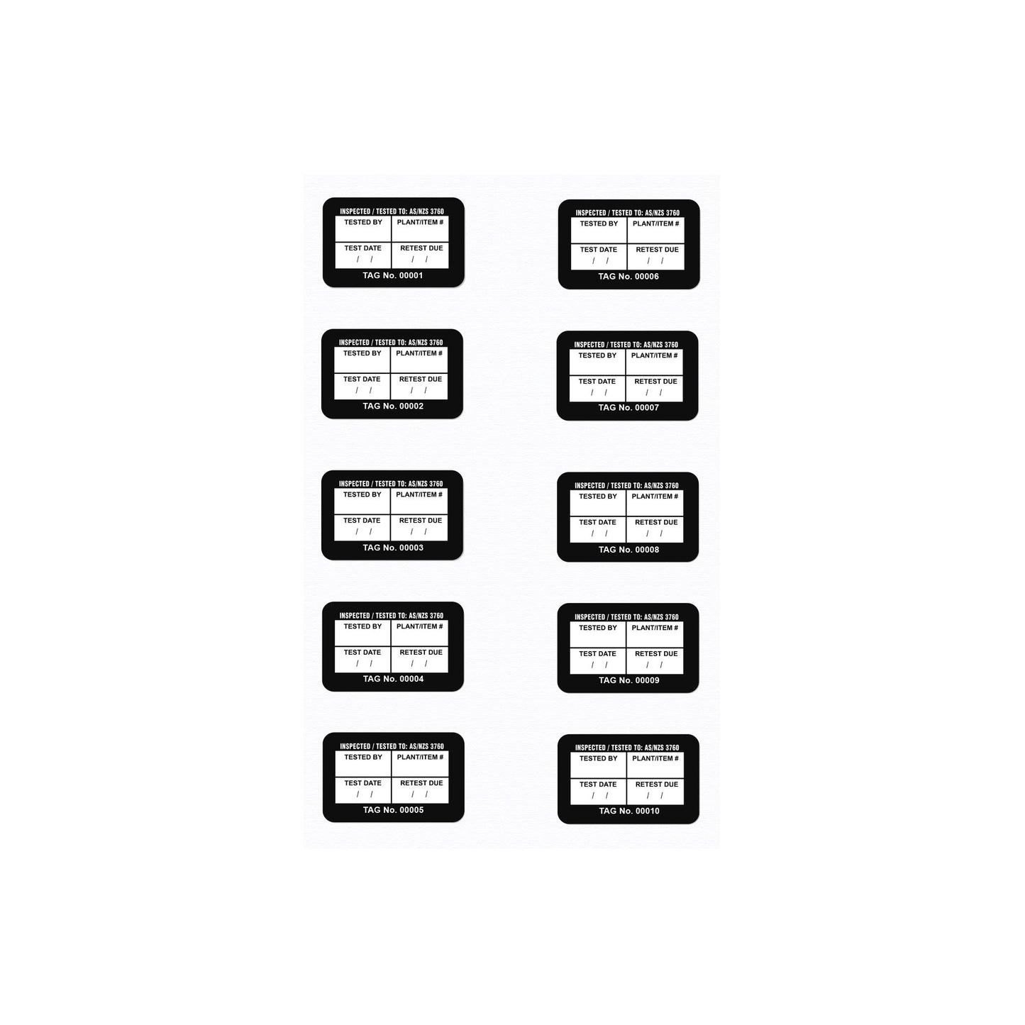 Surface mount test tags 40mm x 25mm (100 pack - non laminated)