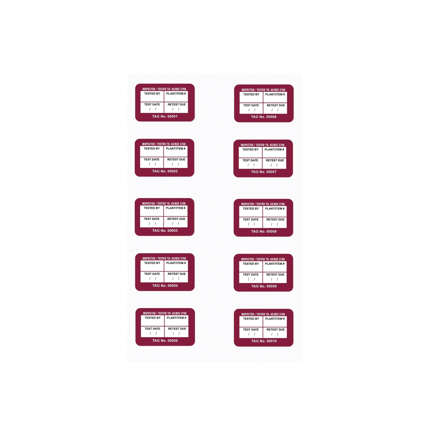Surface Mount Test Tags 40mm x 25mm (100 pack - non laminated)