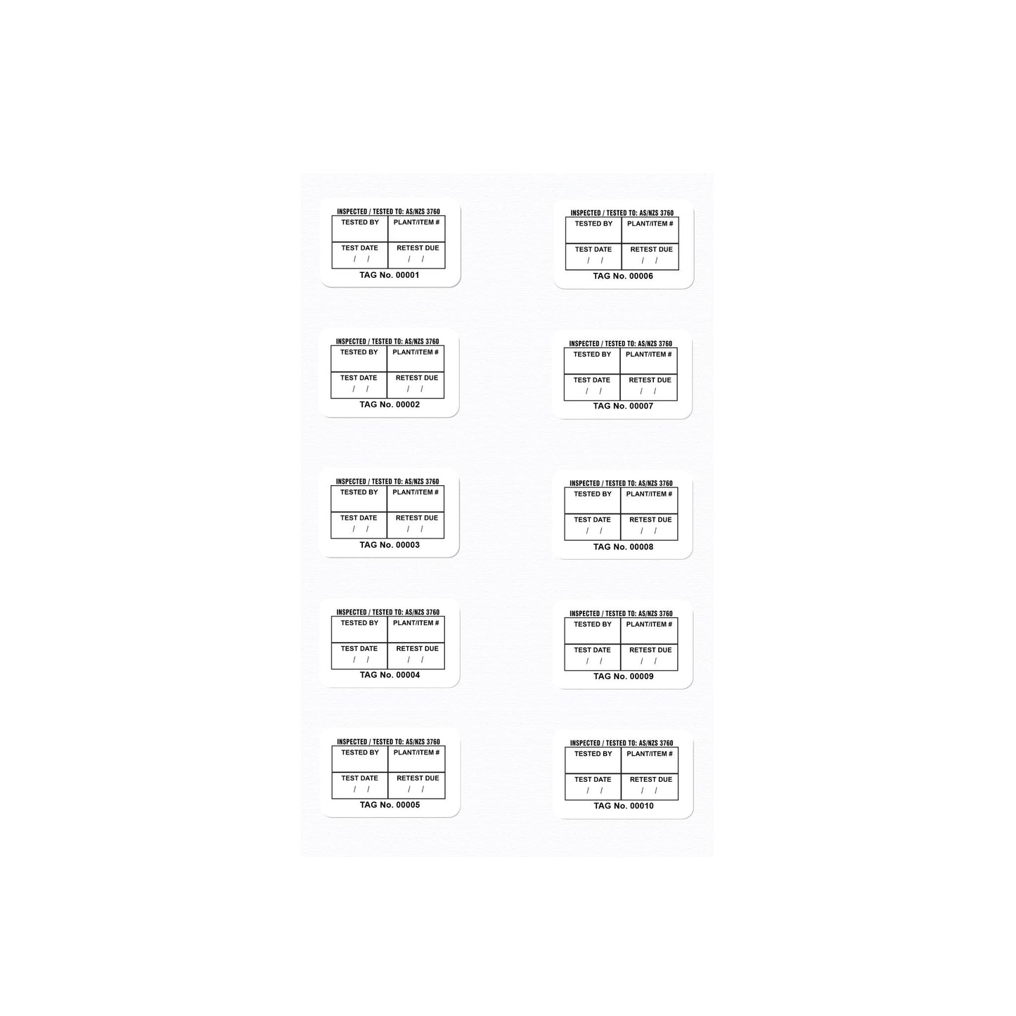 Surface Mount Test Tags 40mm x 25mm (100 pack - non laminated)