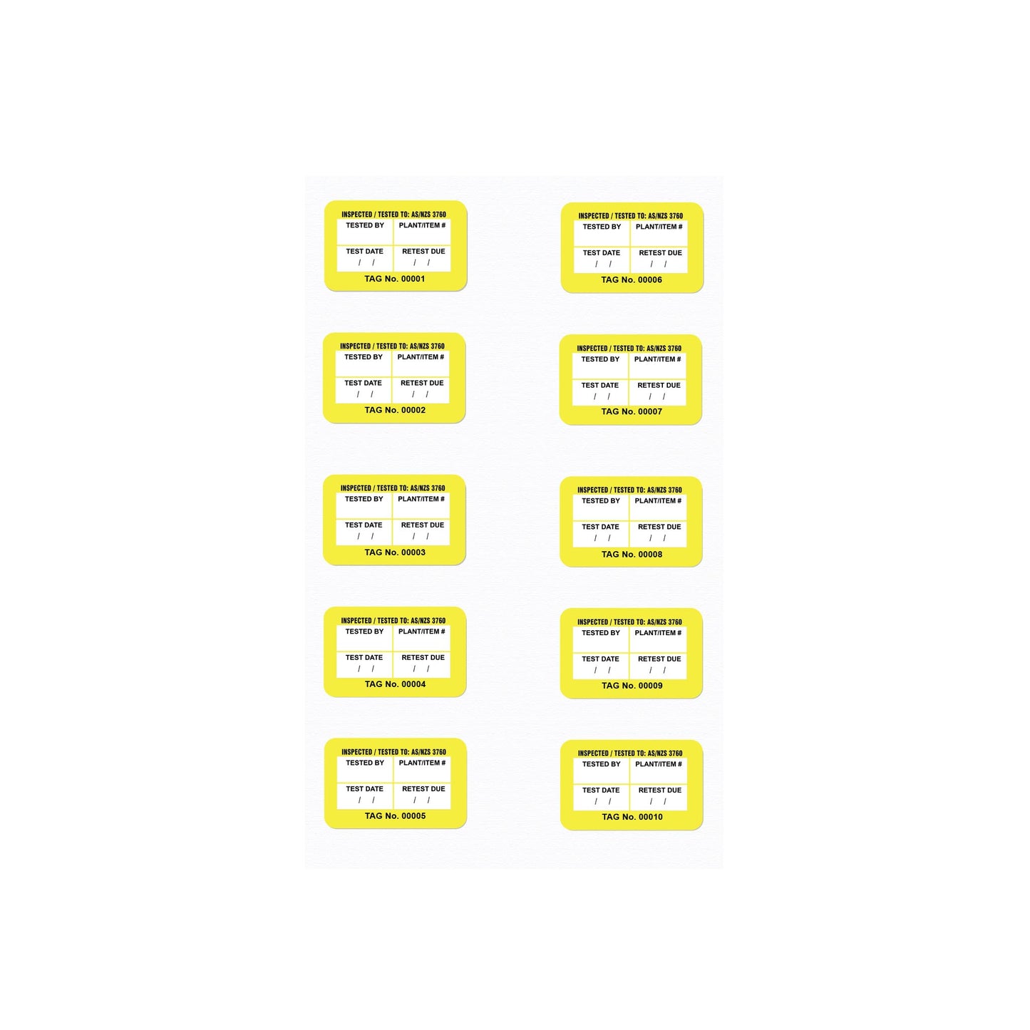 Surface Mount Test Tags 40mm x 25mm (100 pack - non laminated)
