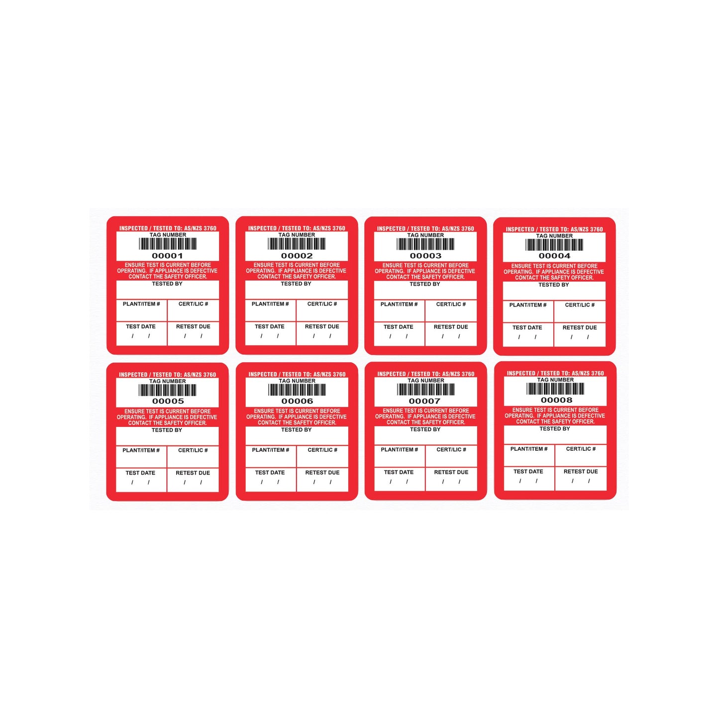 Surface Mount Test Tags 42mm x 48mm (100 pack - non laminated)