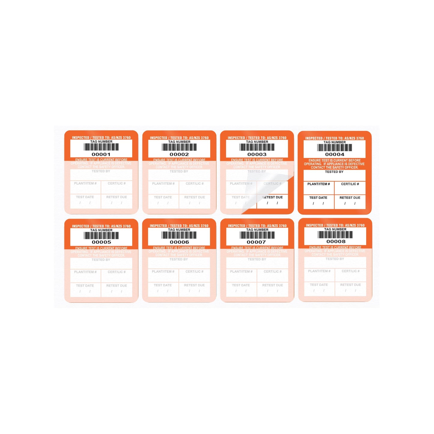 Self Laminating Surface Mount Test Tags 42mm x 48mm (100 pack)