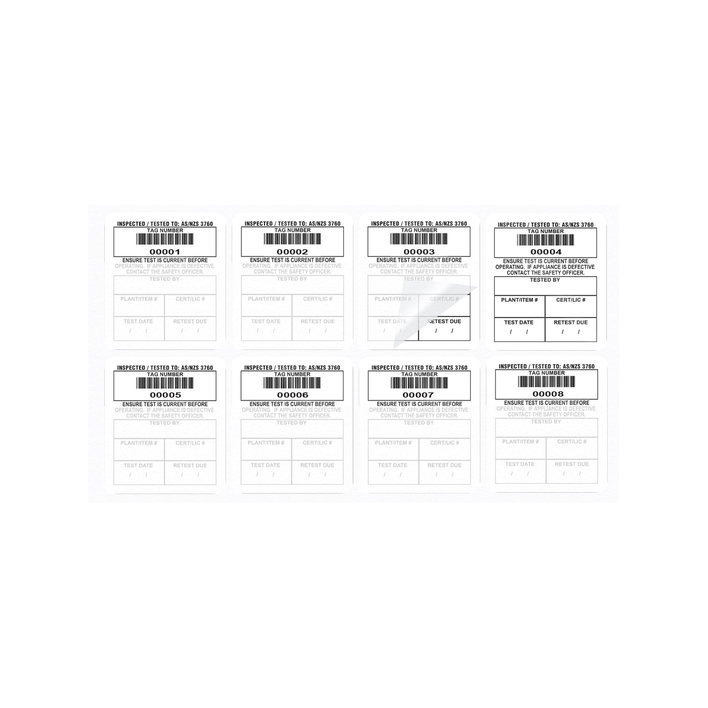 Self Laminating Surface Mount Test Tags 42mm x 48mm (100 pack)