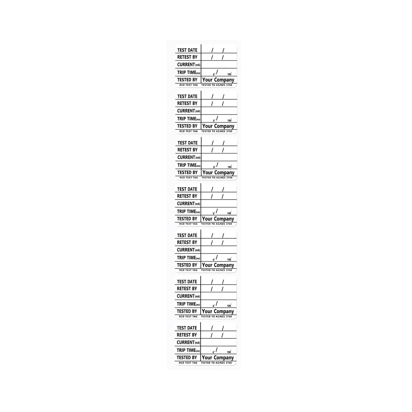 Customised RCD Test Tags - 40mm x 28mm (500 Pack)