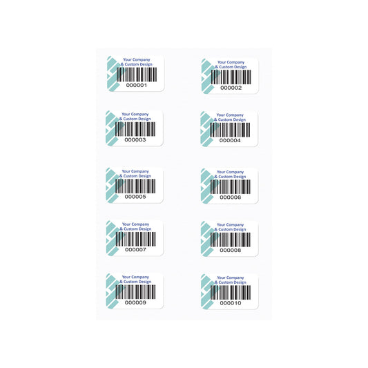 40mm x 25mm Heavy Duty Laminated 1D barcode tag sequentially numbered - 500 Pack