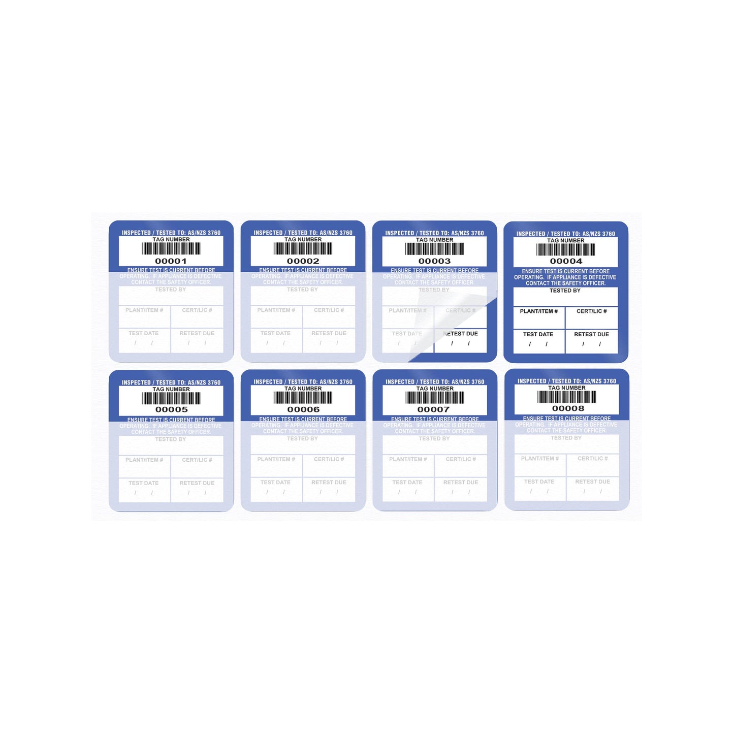 Self laminating surface mount test tags 42mm x 48mm (100 pack)