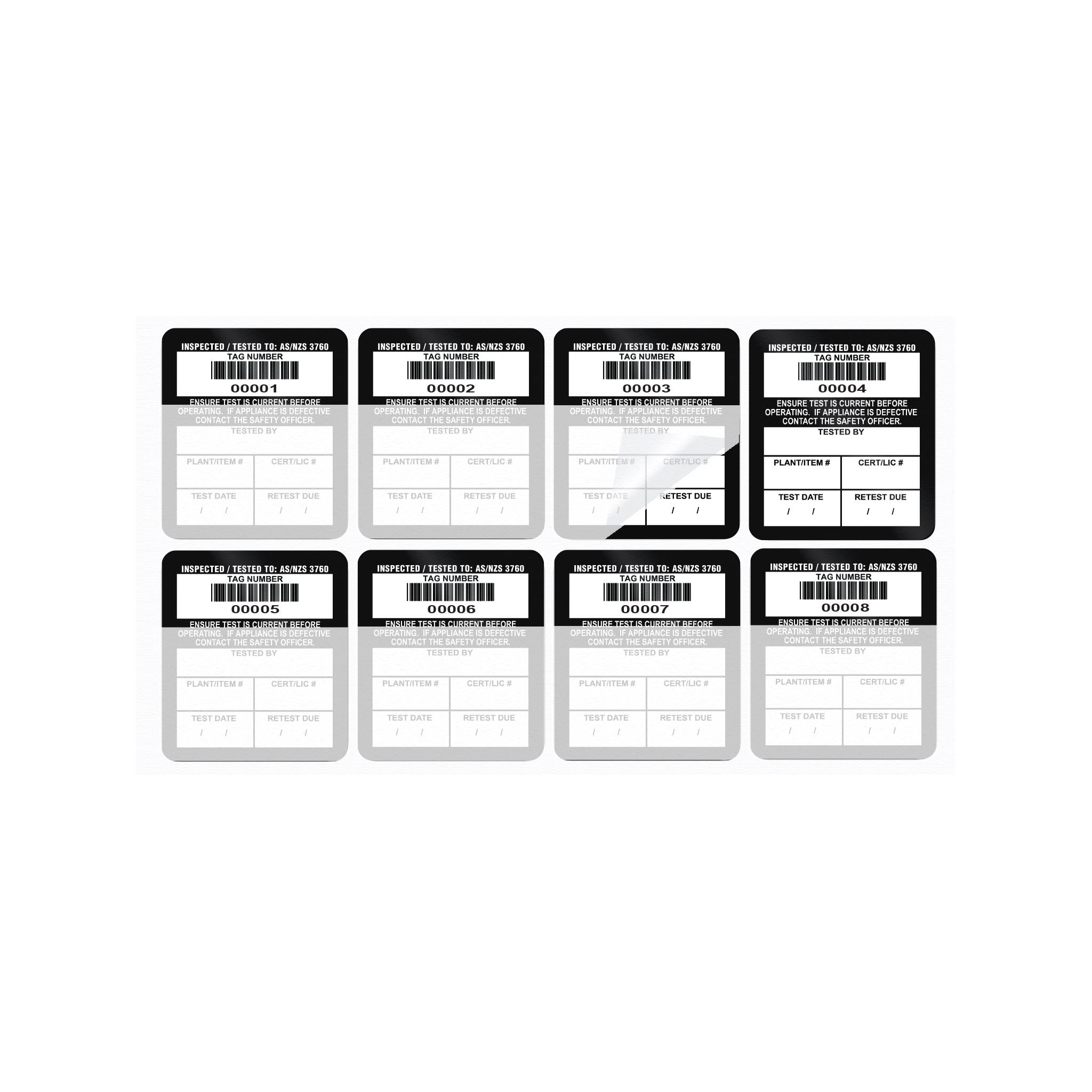 Self Laminating Surface Mount Test Tags 42mm x 48mm (100 pack)