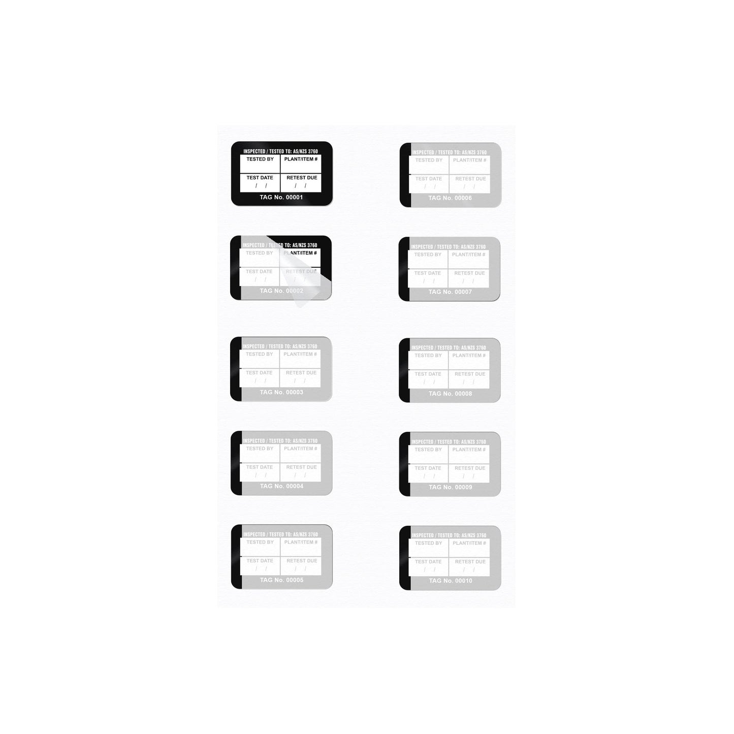 Self laminating surface mount test tags 40mm x 25mm (100 pack)