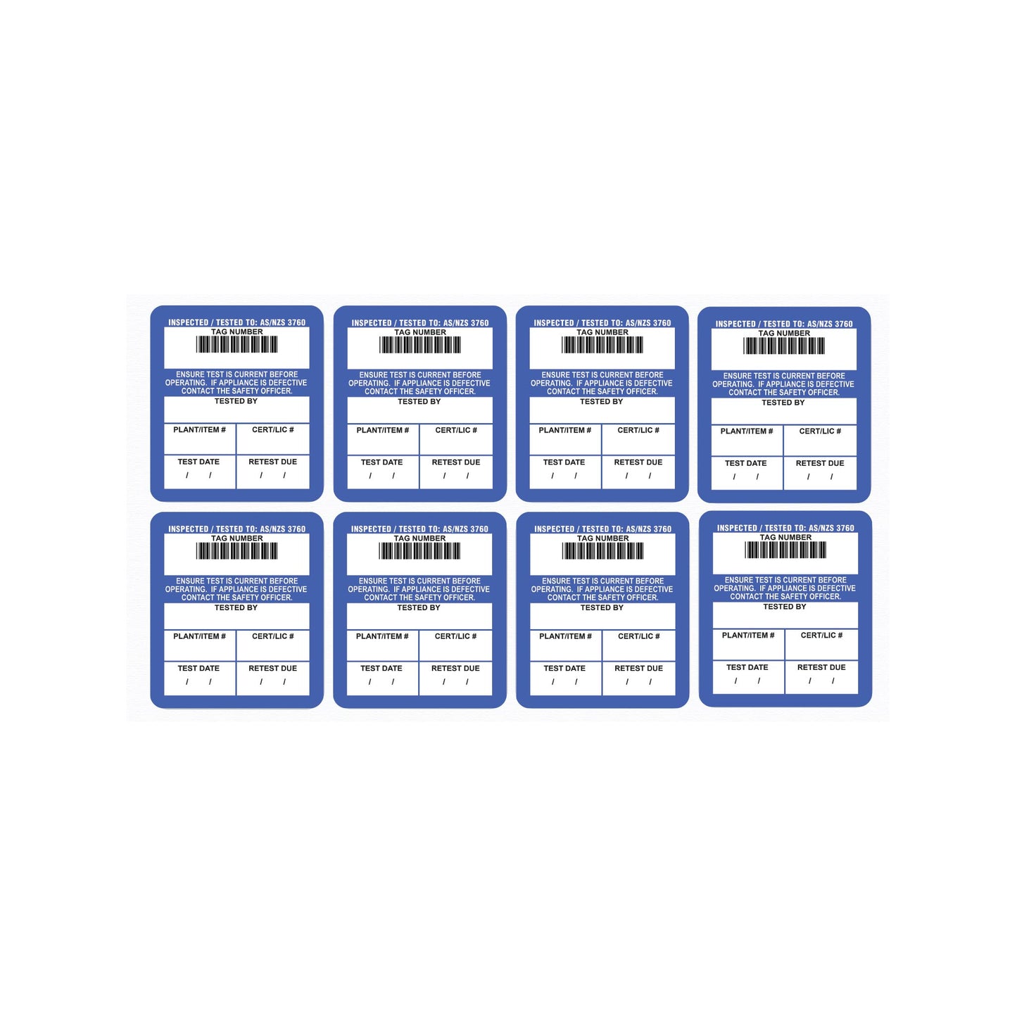 Surface mount test tags 42mm x 48mm (100 pack - non laminated)