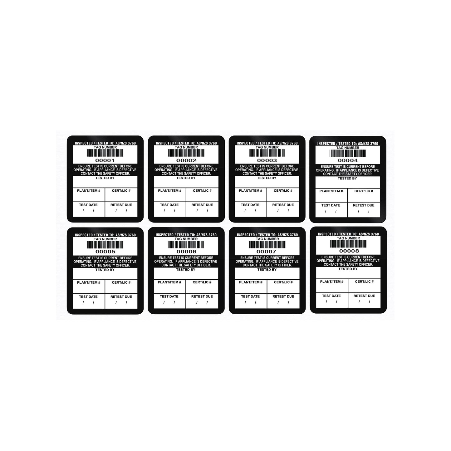 Surface mount test tags 42mm x 48mm (100 pack - non laminated)