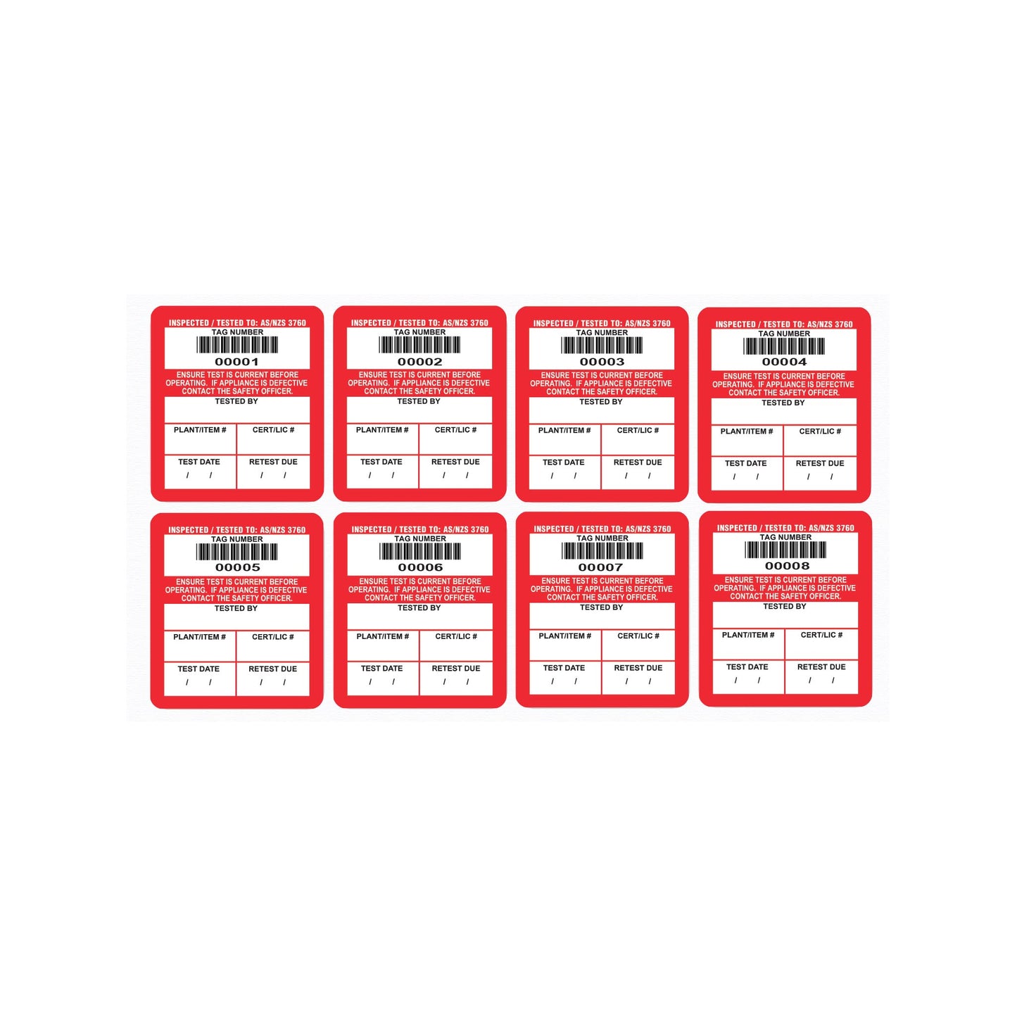 Surface mount test tags 42mm x 48mm (100 pack - non laminated)