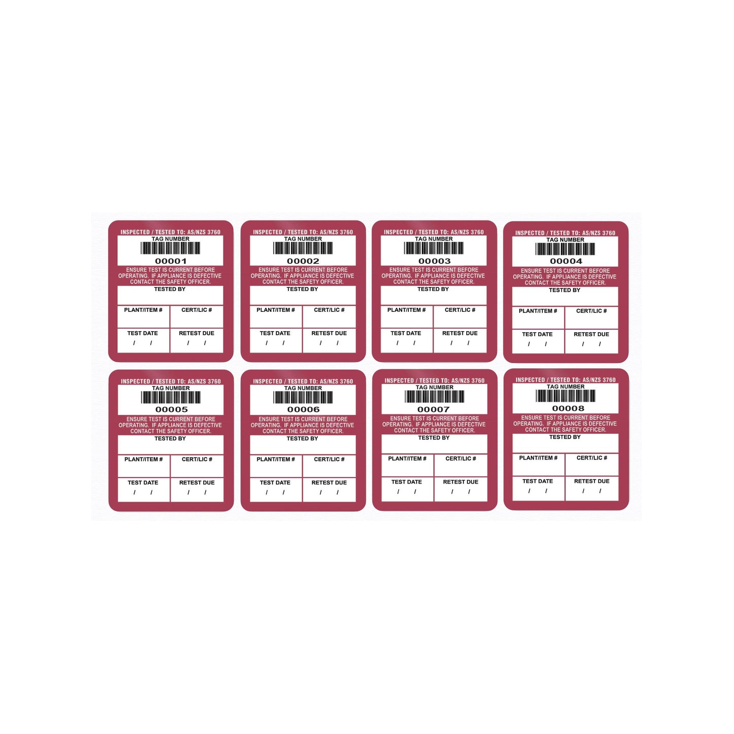 Surface mount test tags 42mm x 48mm (100 pack - non laminated)