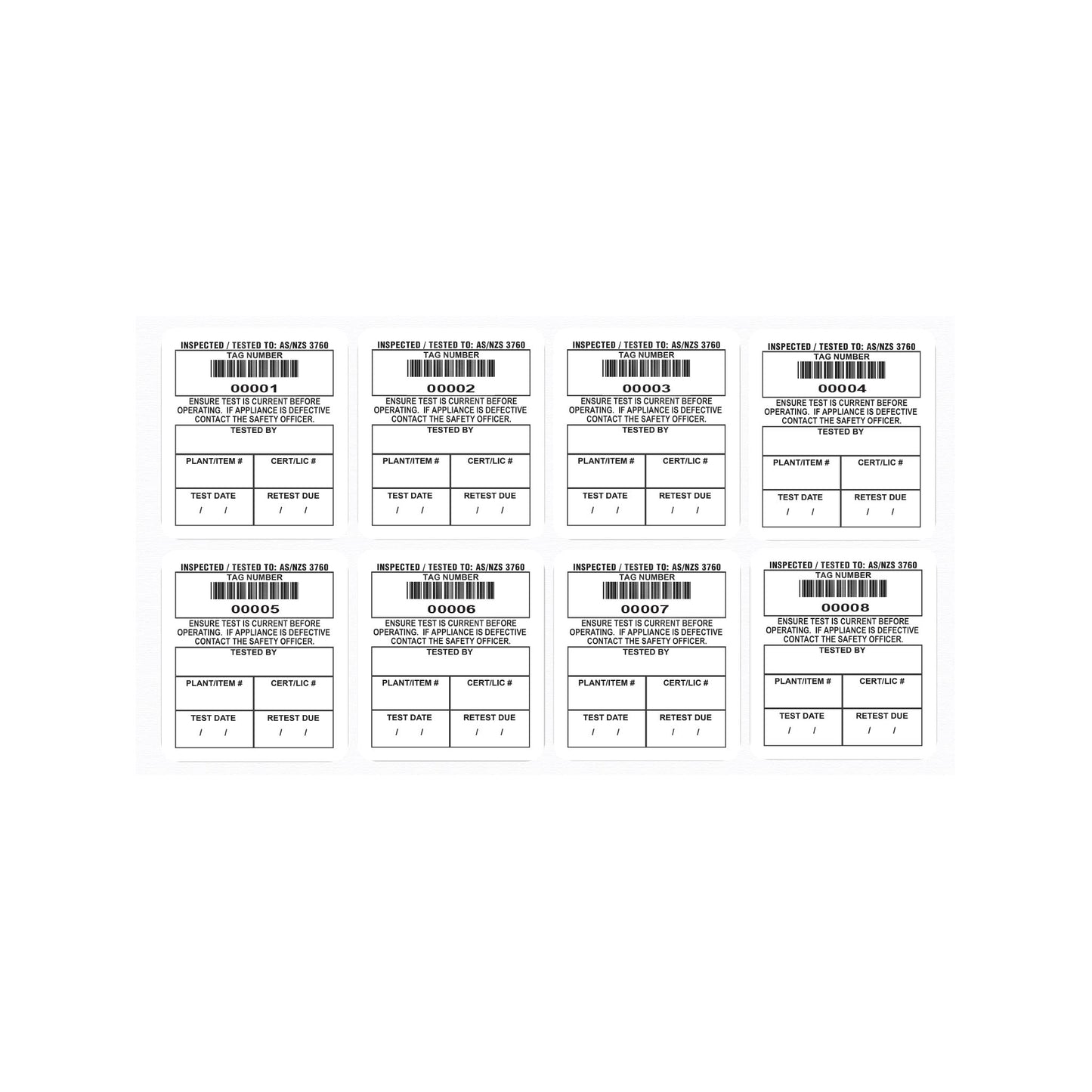 Surface mount test tags 42mm x 48mm (100 pack - non laminated)