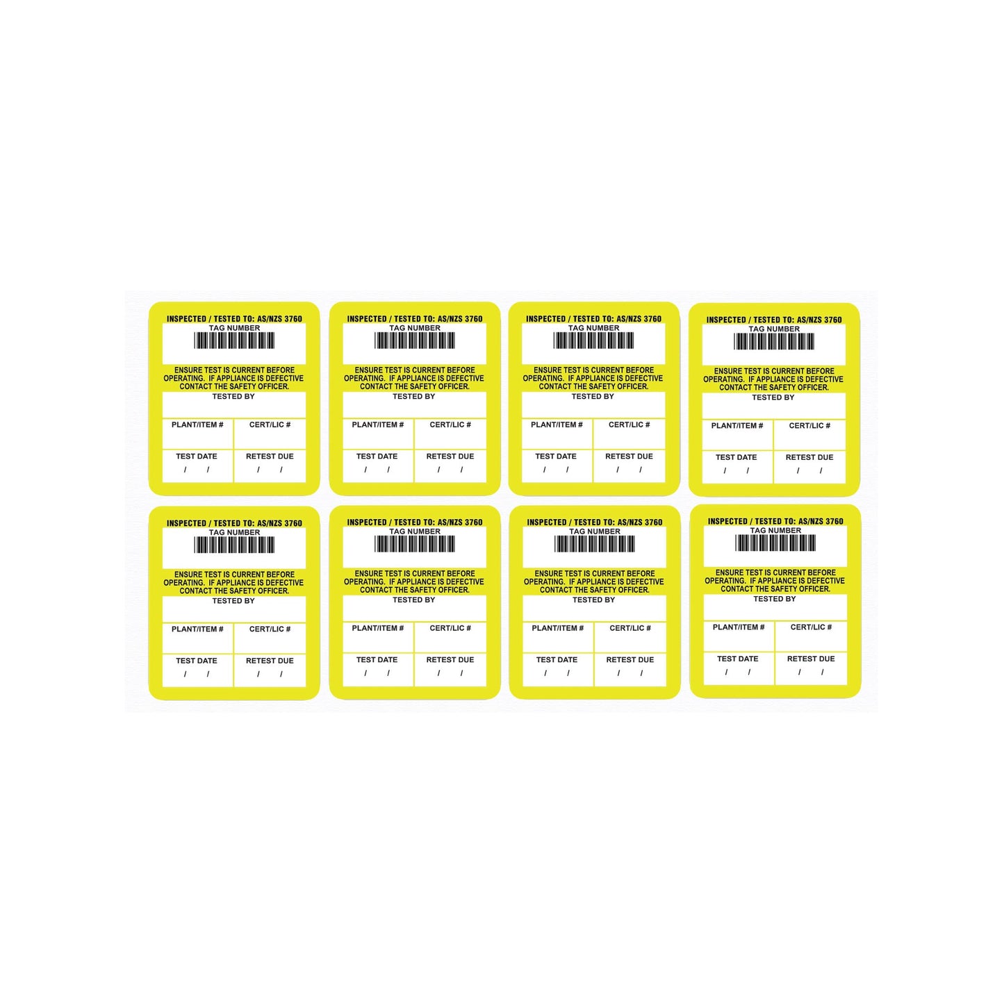 Surface mount test tags 42mm x 48mm (100 pack - non laminated)