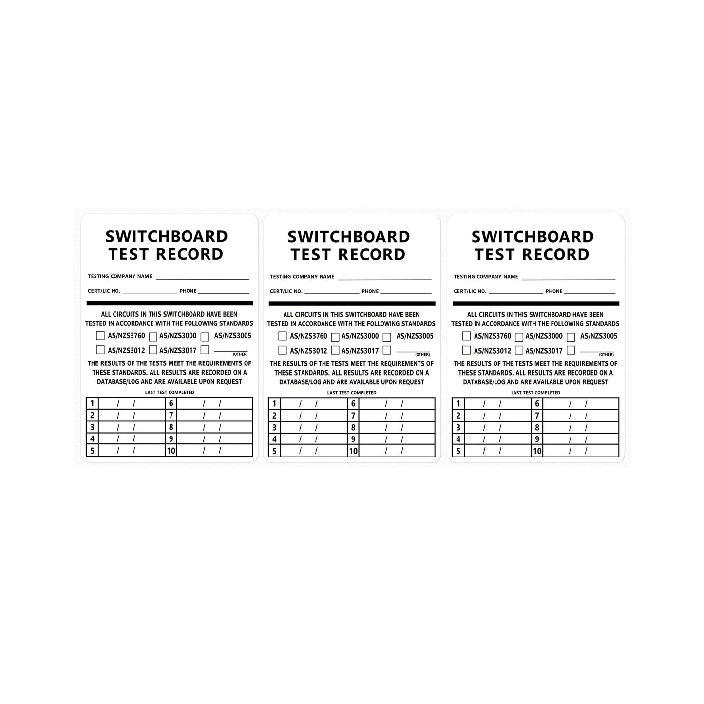 Switchboard Tags (100 pack) 10 tests