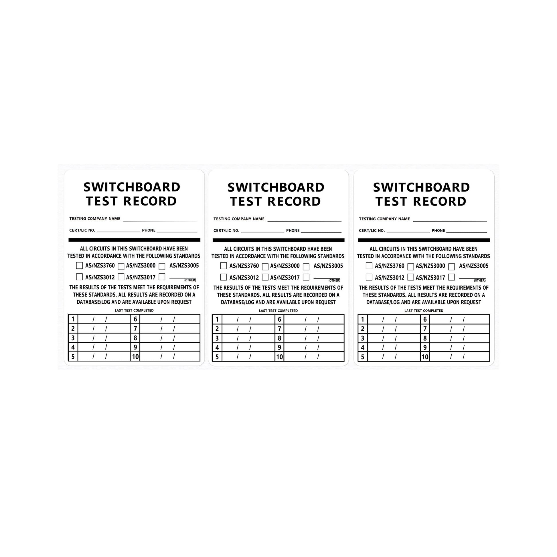 Switchboard Tags (100 pack) 10 tests - 1