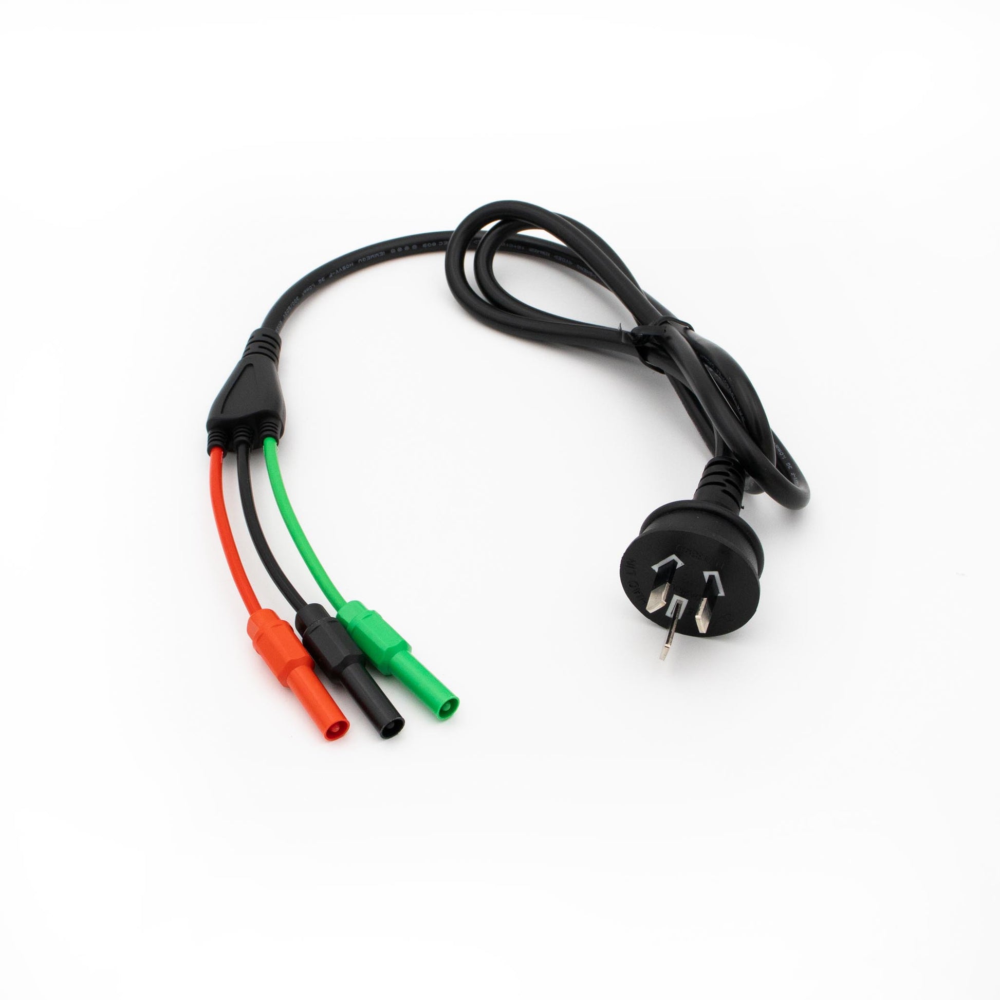 Single Phase AU Plug to 4mm Banana Plugs - Red, Green, Black - 1